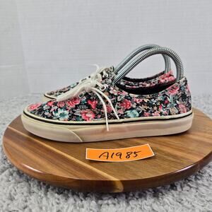 Vans Womens 7.5 Era Floral Flower Print Black Casual Lace Up Skating Sneaker